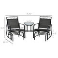 Outsunny Outdoor Glider Chairs With Coffee Table, Patio 2 Seat Rocking Chair Swing Withsling For Backyard, Garden And Porch, Black Black Steel