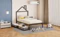 Twin Size Metal Platform Bed With Two Drawers,House Shaped Headboard Design, Black Twin Black Metal