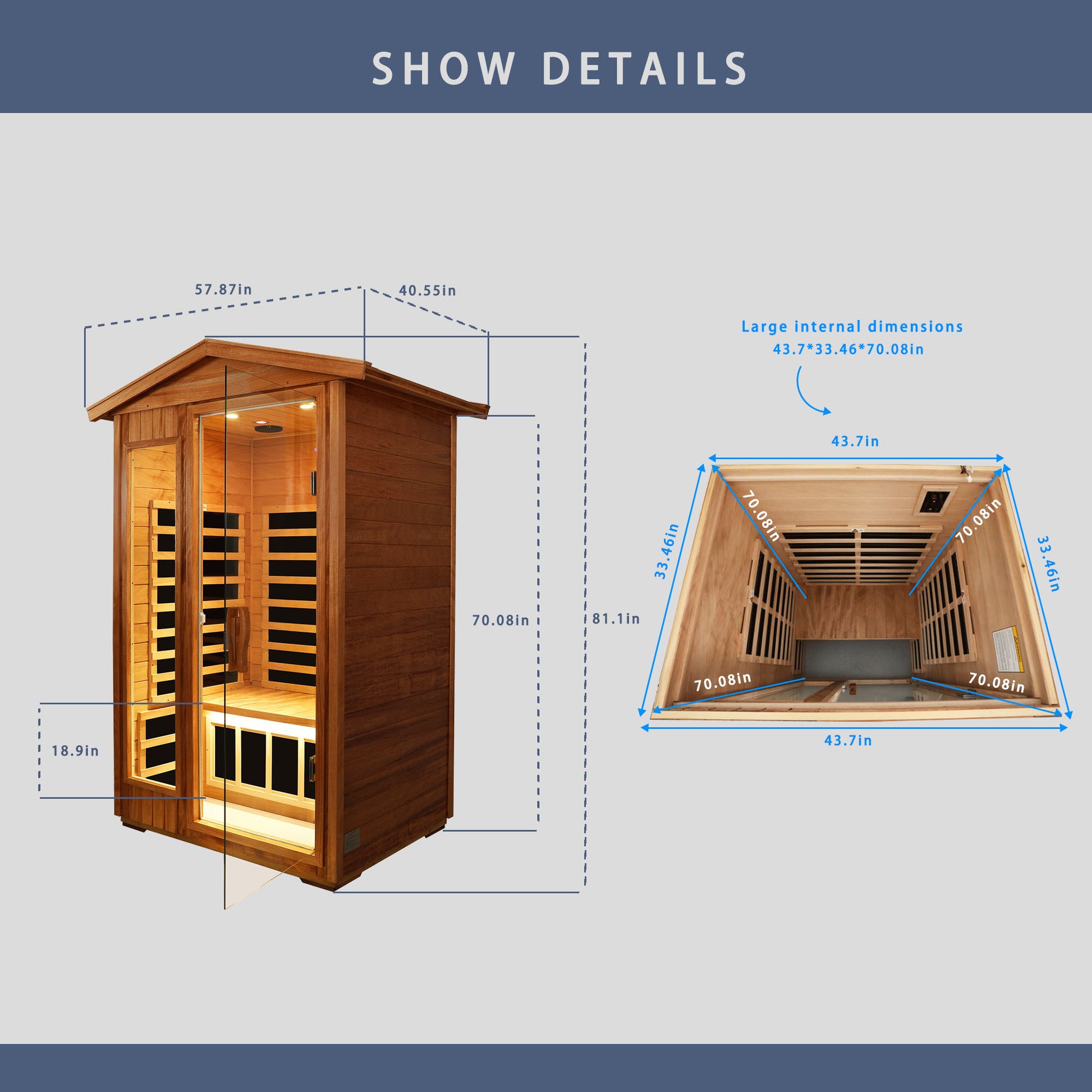 Two People Outdoor Okoume Wood Far Infrared Sauna Room Natural Wood Metal & Wood