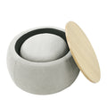 Round Storage Ottoman, 2 In 1 Function, Work As End Table And Ottoman,With Small Seat,Light Grey 25