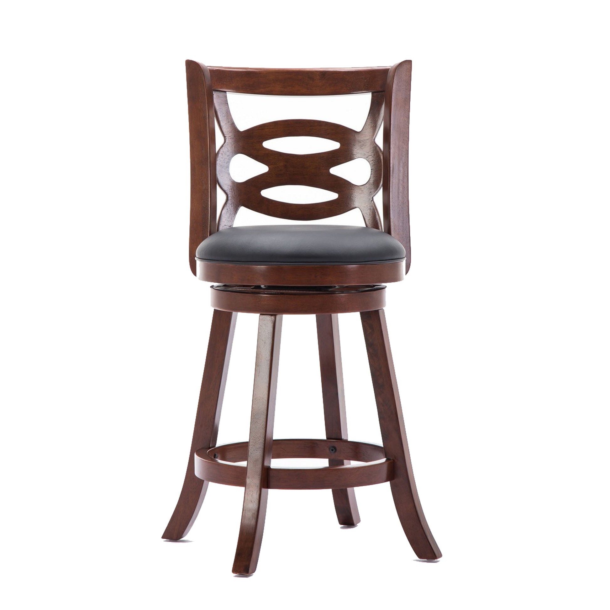 24 Inches Swivel Wooden Counter Stool With Geometric Back, Brown Brown Wood Fabric