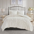 3 Piece Tufted Cotton Chenille Da Comforter Set Off White King Cal King King Off White Cotton