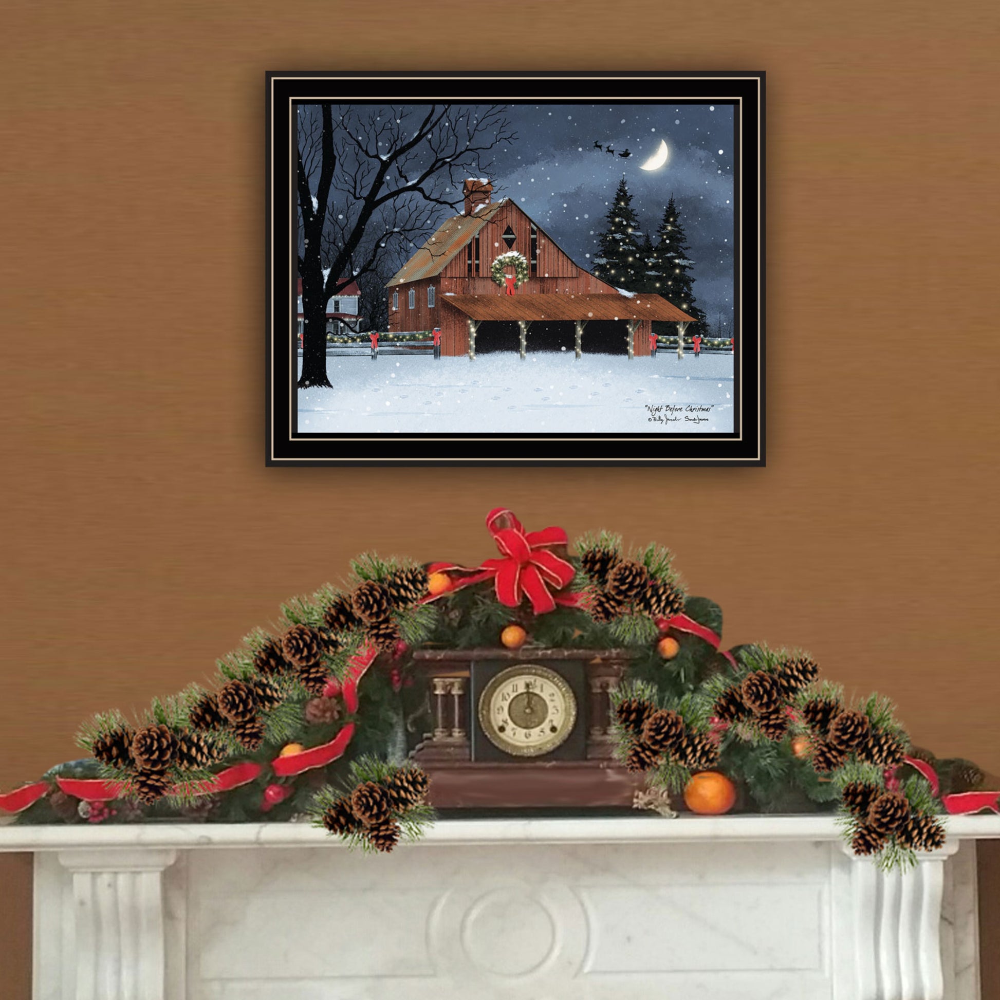 Night Before Christmas Black Framed Wall Art For Living Room, Bedroom Wall Art Print For Home Decor By Billy Jacobs Multi Wood Paper