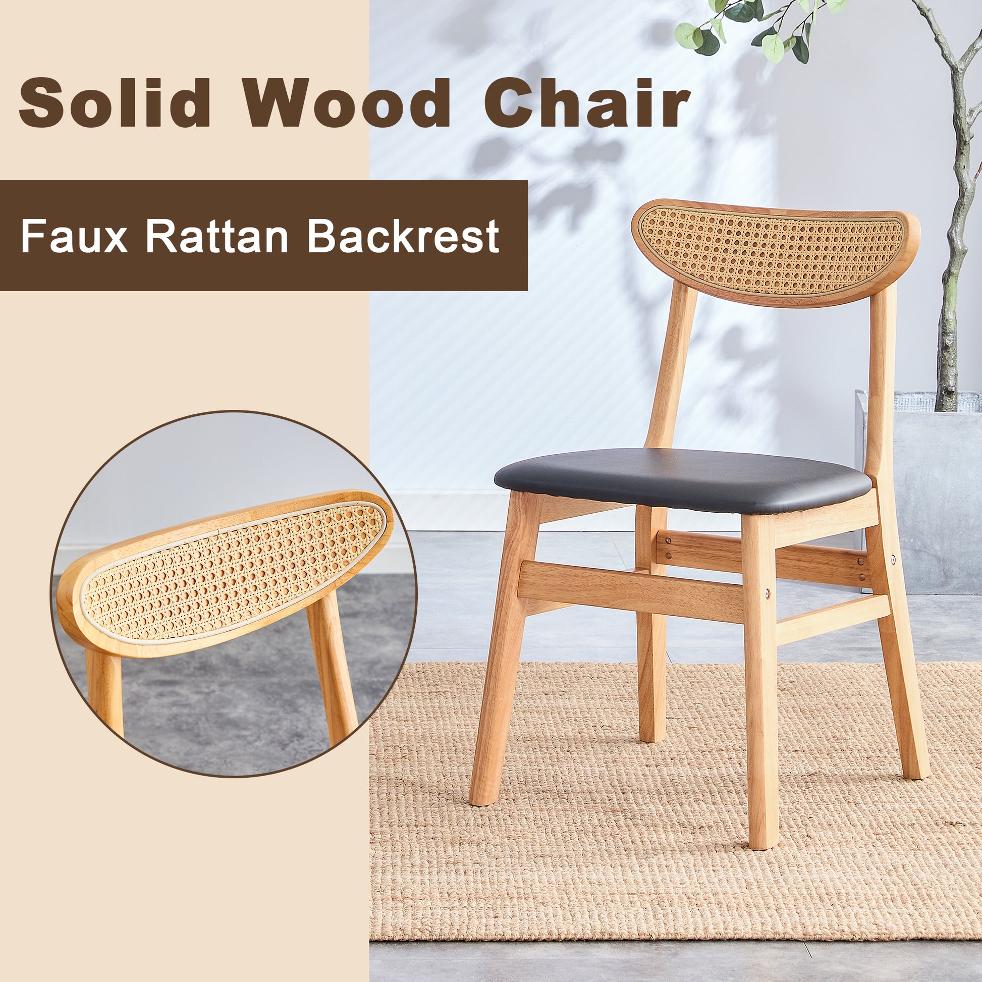 The Stylish And Durable Solid Wood Dining Chair, Small Curved Back, Pu Cushion, And Beautiful Shape Match Perfectly With Any Room And Everyday Use Wood Set Of 2 Rubber Wood