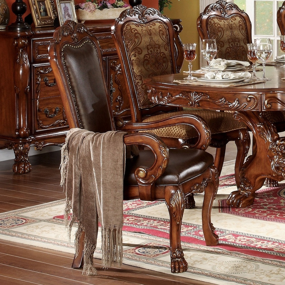 Brown And Cherry Oak Arm Chair With Trim Set Of 2 Solid Cherry Dining Room Arm Chair Solid Back Set Of 2 Faux Leather