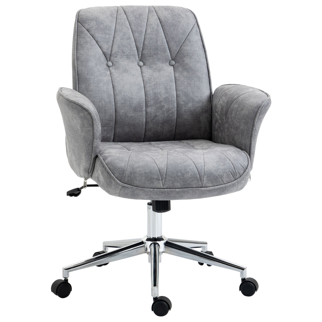 Vinsetto Microfiber Home Office Chair, Height Adjustable Button Tufted Computer Desk Chair With Swivel Wheels, Tilt Function And Padded Armrests, Light Gray Light Grey Steel