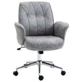 Vinsetto Microfiber Home Office Chair, Height Adjustable Button Tufted Computer Desk Chair With Swivel Wheels, Tilt Function And Padded Armrests, Light Gray Light Grey Steel