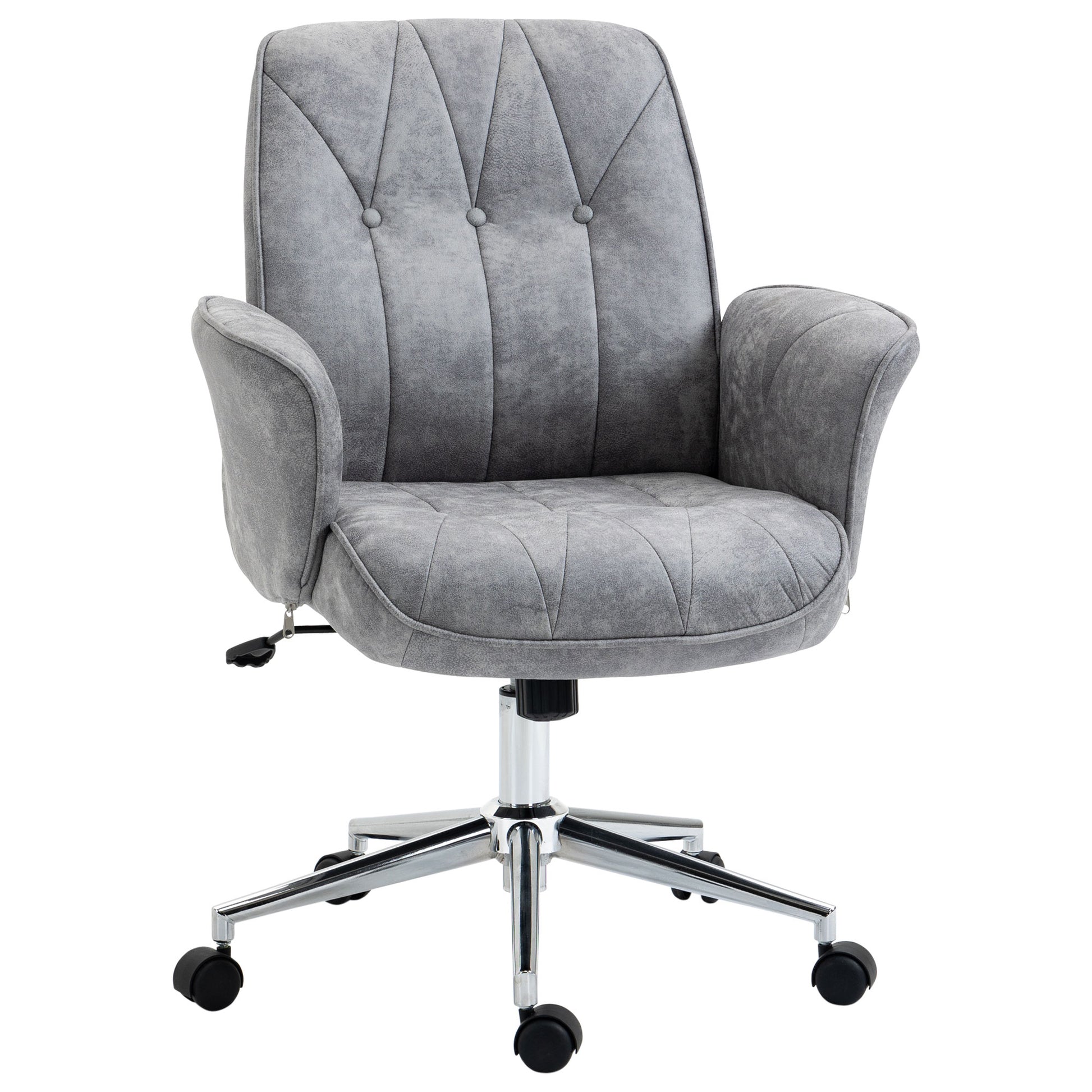 Vinsetto Microfiber Home Office Chair, Height Adjustable Button Tufted Computer Desk Chair With Swivel Wheels, Tilt Function And Padded Armrests, Light Gray Light Grey Steel