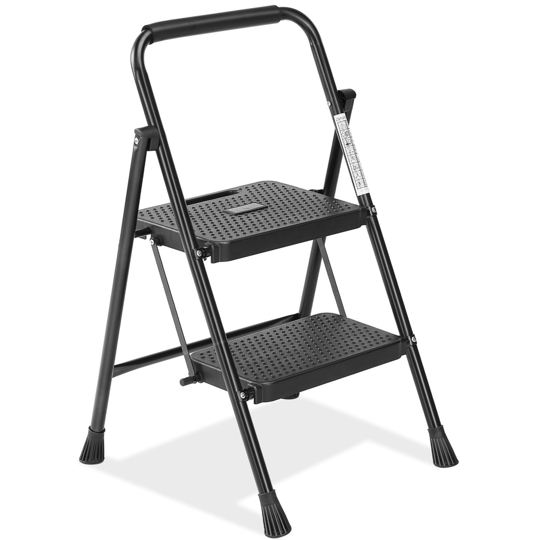 2 Non Slip Step Ladder, Quick Folding Steel Ladder Sturdy Metal Supported Household Tools For Home Office Work At Altitude, Portable Step Tools Black Abs Rubber Steel Q235