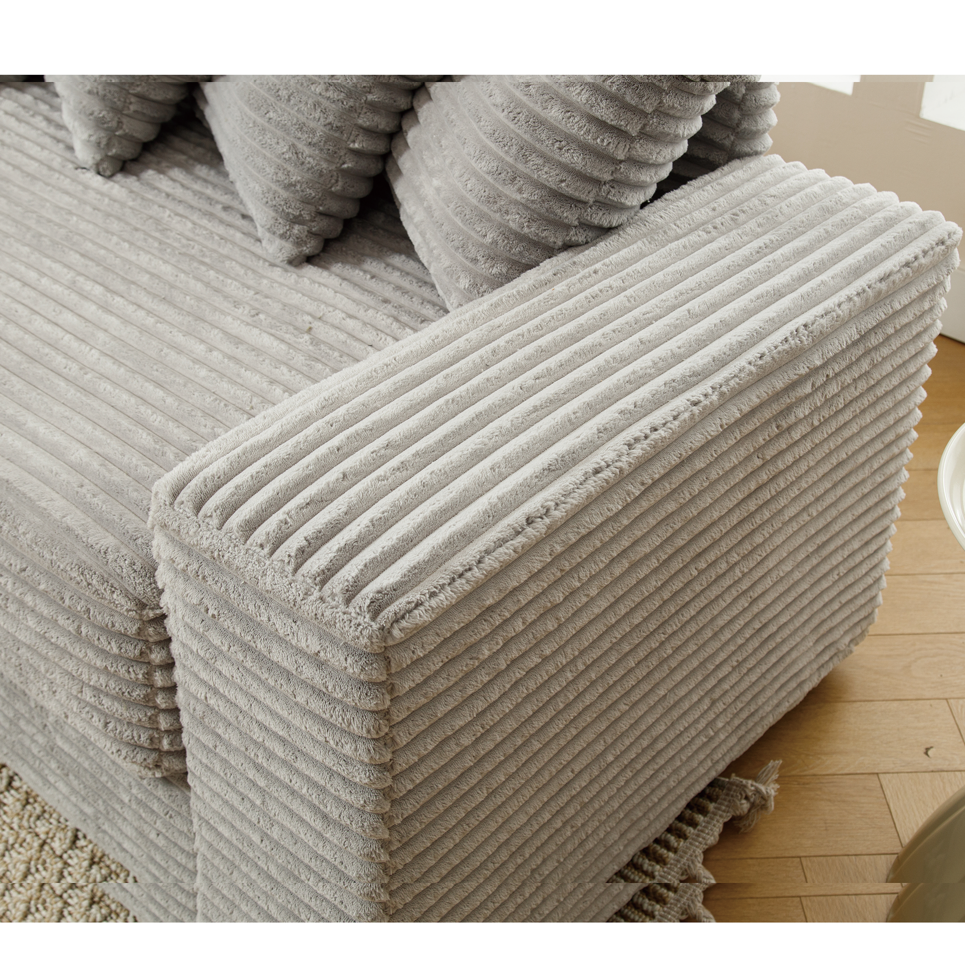 Arrived Oversized Two Piece Couches, L Shaped Sofa, Corduroy, Left Chaise Daybed,With Armrests,Eight Throw Pillows,Corner Sofa,Easy To Assemble, Gray Gray Polyester Wood Primary Living Space Medium Soft Pillow Back Modern Square Arms Wood 3 Seat