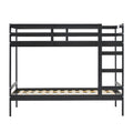 Modern Simple Solid Wood Twin Over Twin Bunk Bed, Black Black Pine Pine