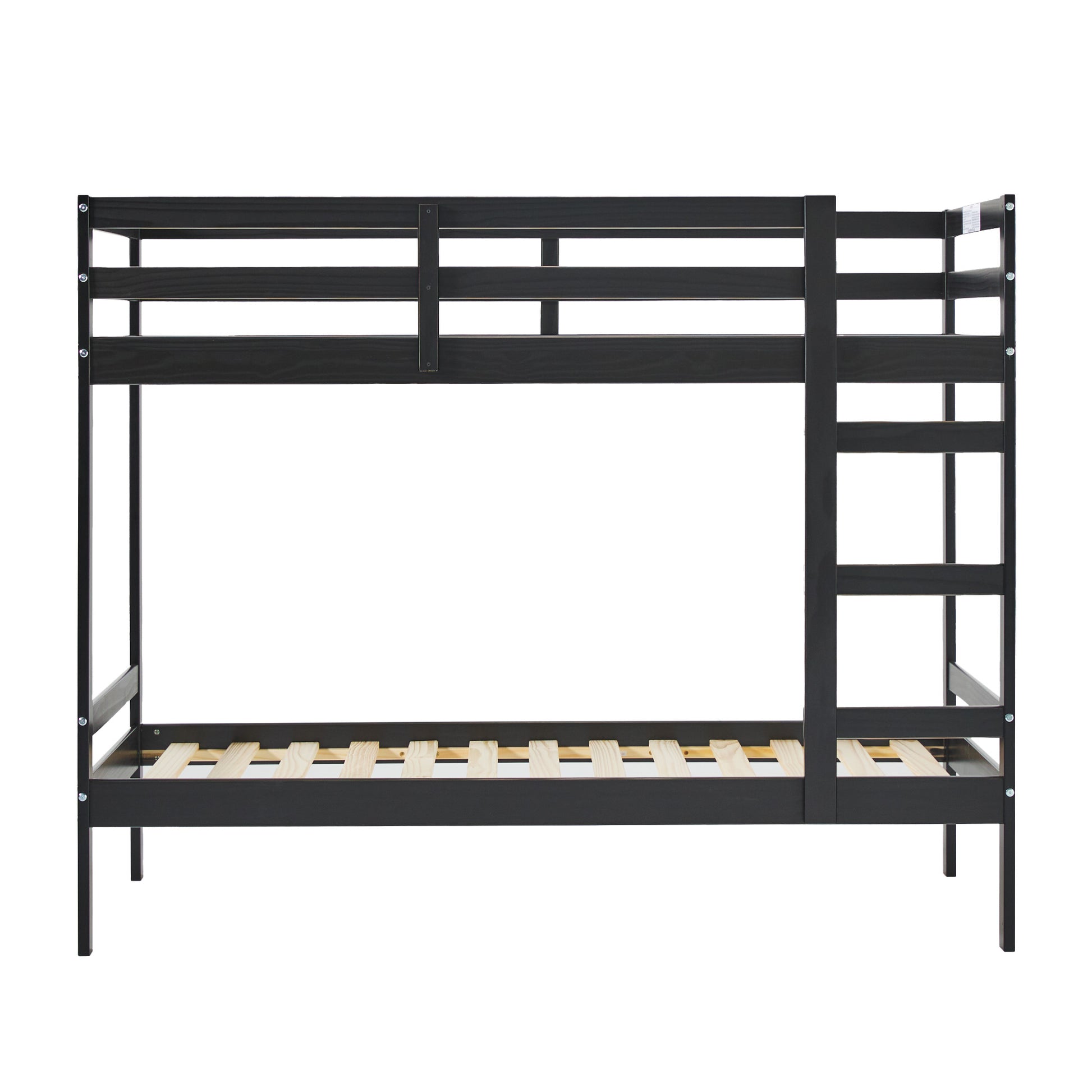 Modern Simple Solid Wood Twin Over Twin Bunk Bed, Black Black Pine Pine