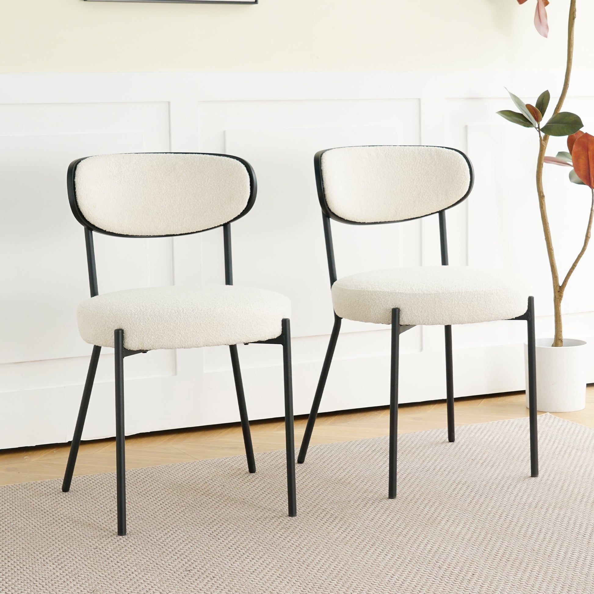 Modern Grey Simple Teddy Velvet Dining Chair Upholstered Chair Family Bedroom Stool Back Dressing, White Round Table Set,Bentwood Covered With Ash Veneer Chair Back,Chair Black Metal Legs Set Of 3 White Mdf