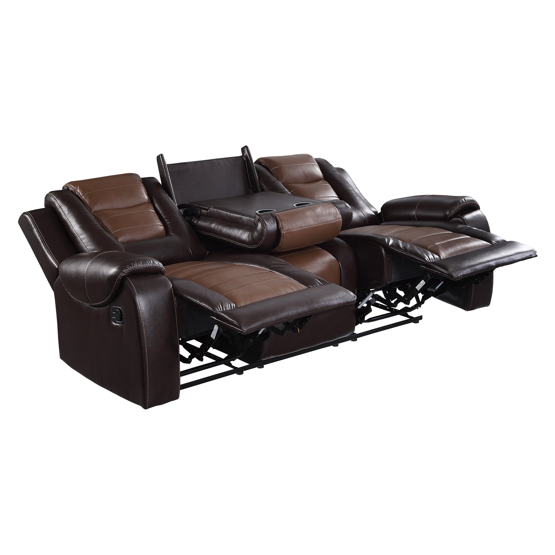 Modern Luxury Living Room Sofa Set 2Pc Reclining Sofa Loveseat Formal Furniture Premium Faux Leather Upholstery Comfortable Two Tone Brown Finish Dark Brown,Light Brown Faux Leather Wood Primary Living Space Luxury,Modern Plywood,Solid Wood 5 Seat