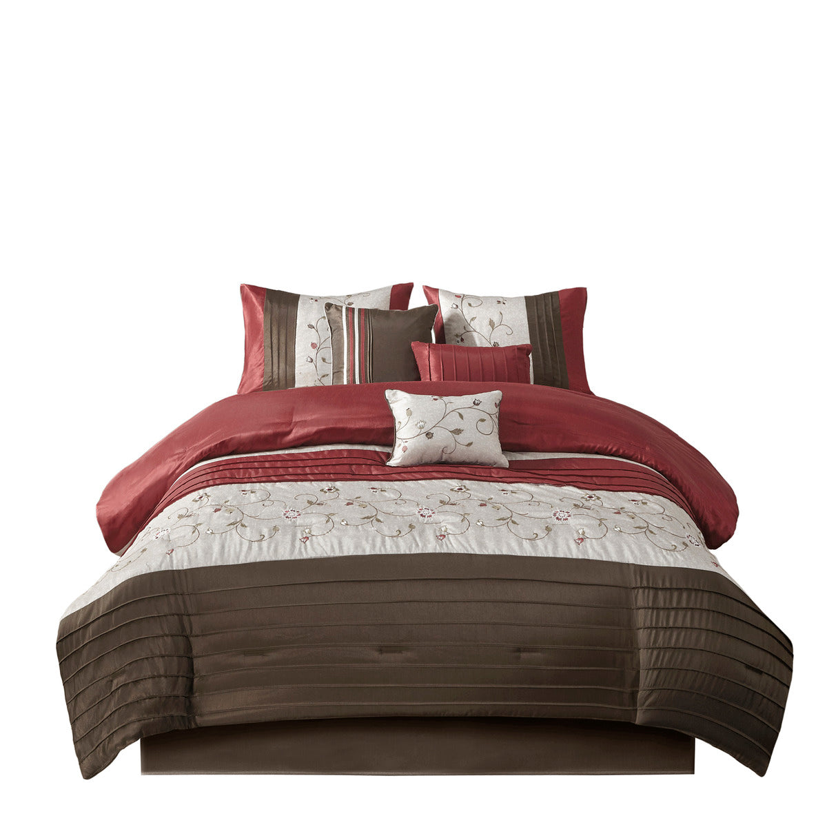 Embroidered 7 Piece Comforter Set Red Queen Queen Red Polyester