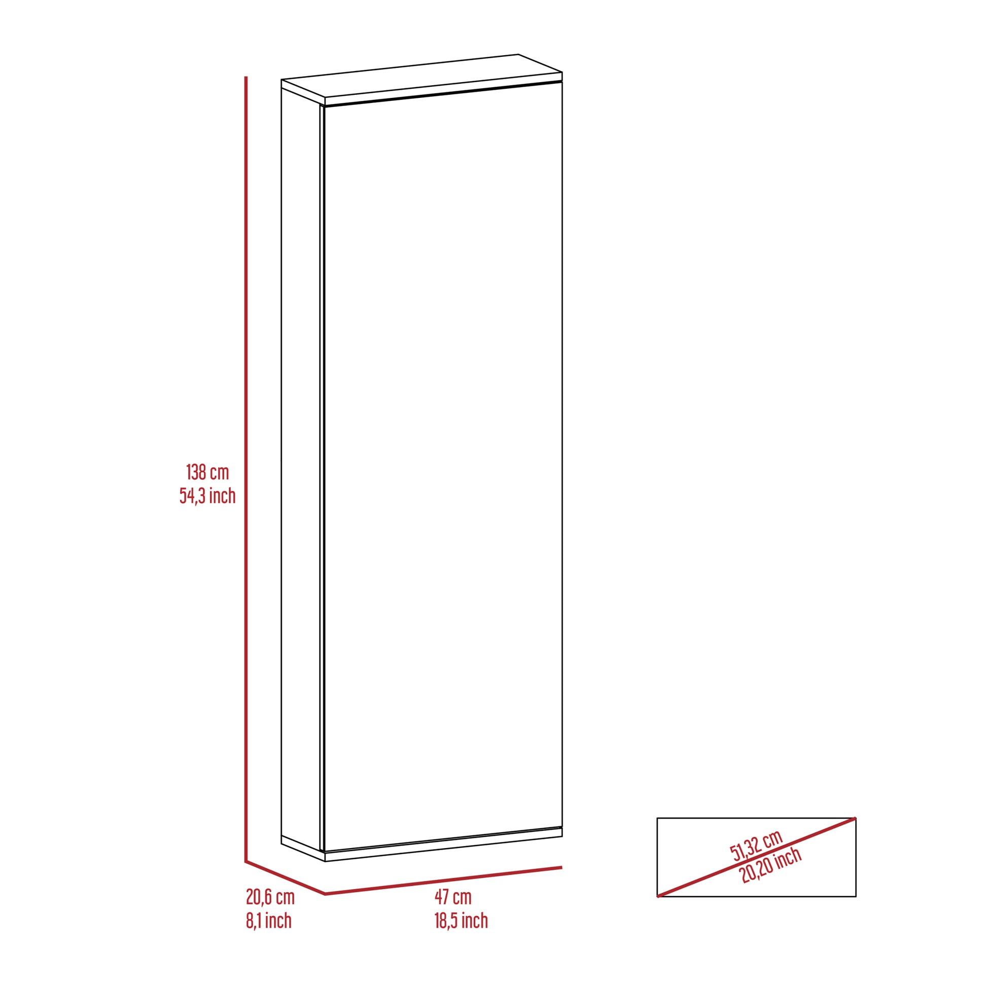 Connecticut Wall Mounted Shoe Rack, Mirror, Five Shelves, Ten Shoes Capacity White Bedroom Modern Melamine Engineered Wood