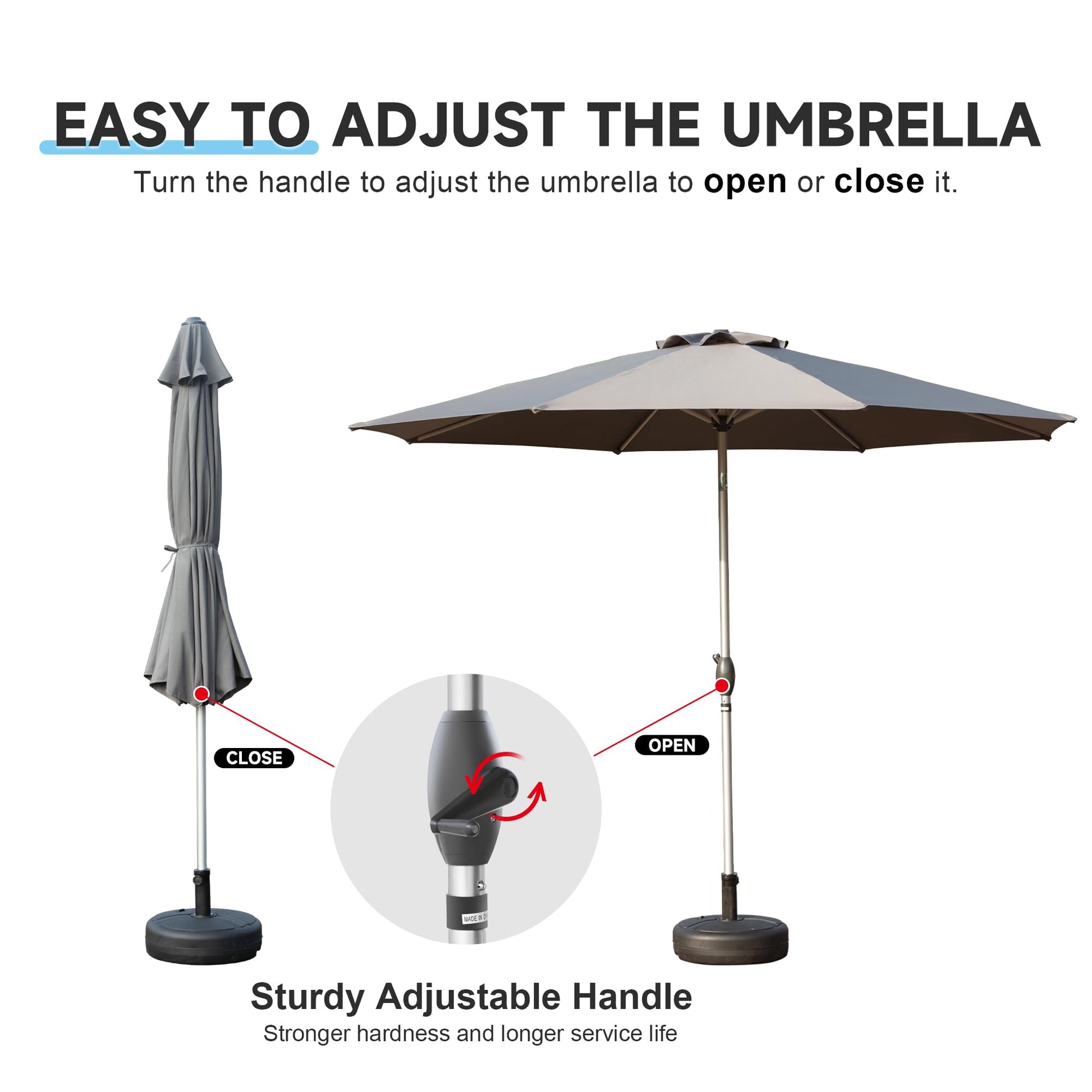 9Ft Patio Umbrella, Outdoor Table Umbrella With Push Button Tilt And Crank, Uv Protection Waterproof Market Sun Umbrella With 8 Sturdy Ribs For Garden, Deck, Backyard, Pool Gray Gray Round Uv Resistant Umbrellas Aluminium