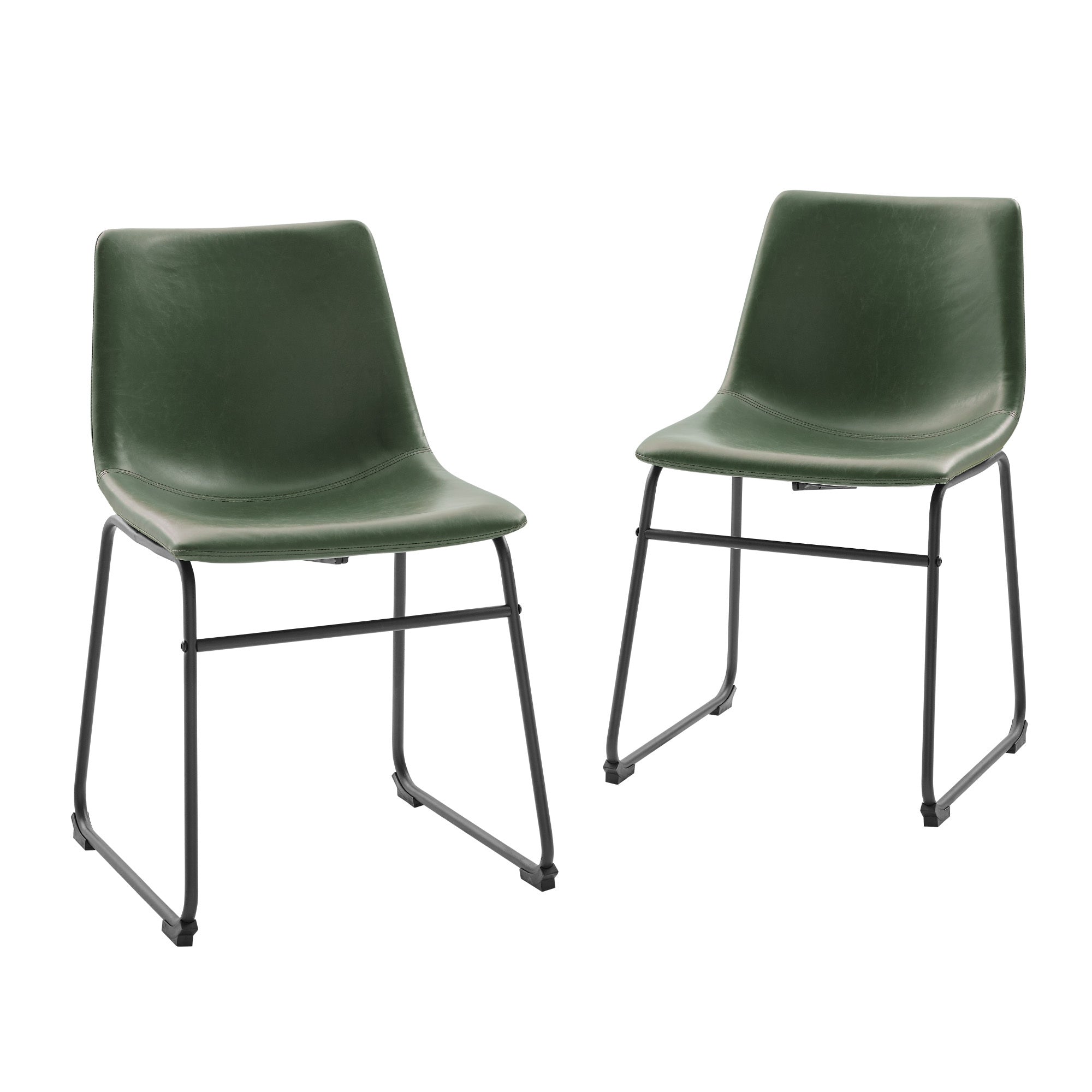 Contemporary Faux Leather Metal Leg Dining Chairs, Set Of 2 Green Green Polyester Pu Leather