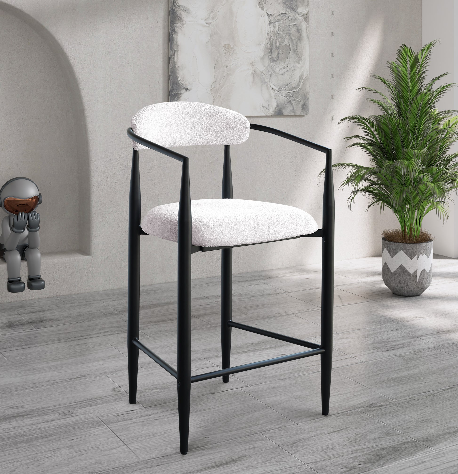 Modern Boucle Bar Stools Set Of Modern Upholstered Bar Height Barsto