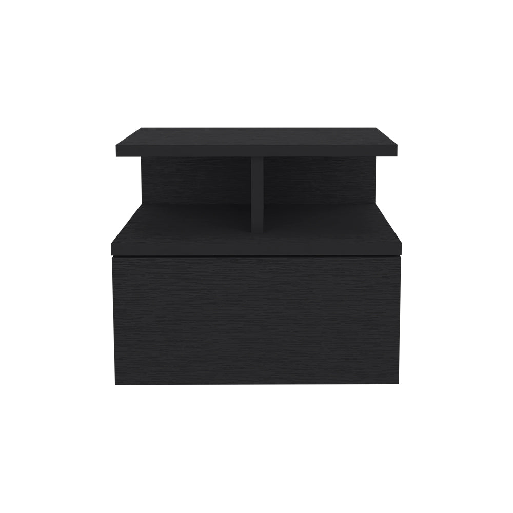 Floating Nightstand Flopini, One Drawer, Black Wengue Finish Black Particle Board