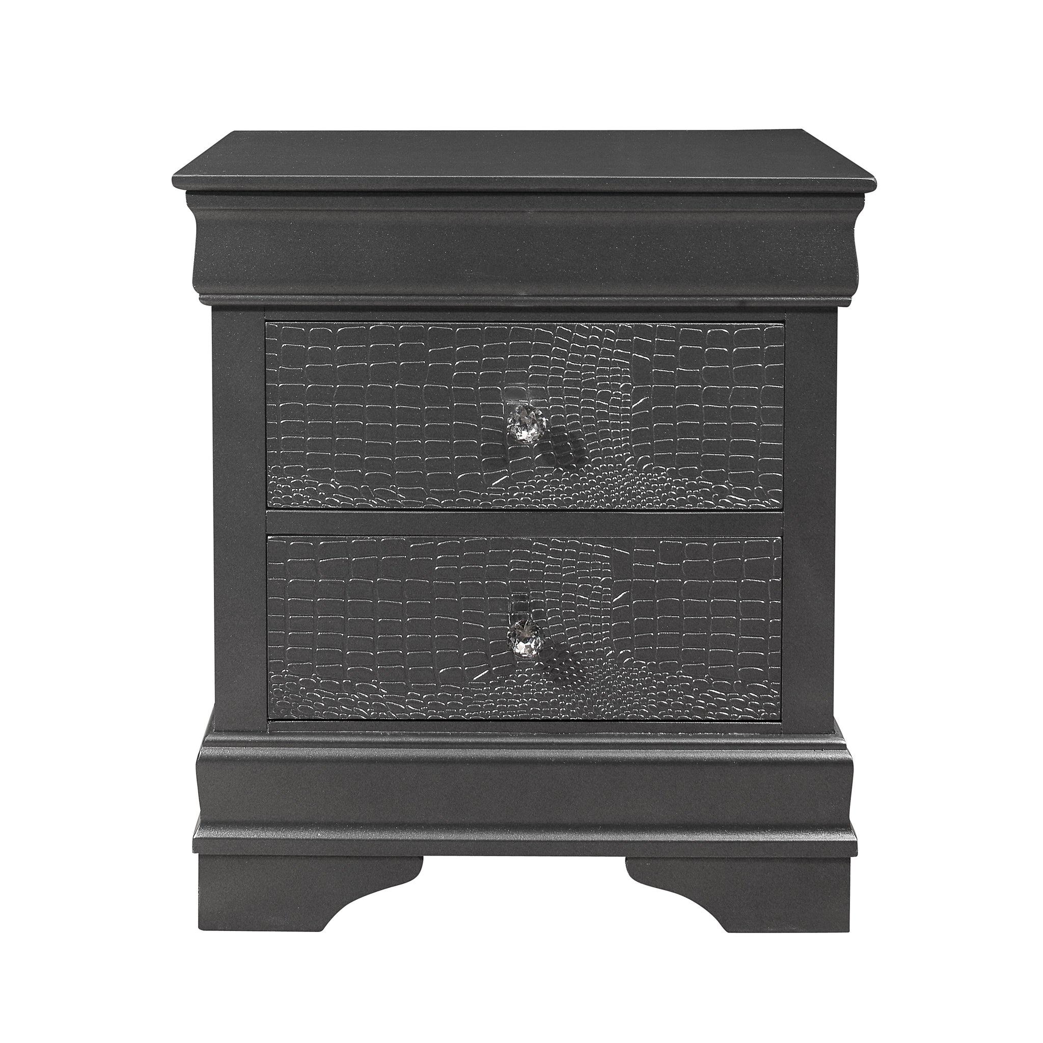 Shaker Crocodile Metallic Grey Nightstand Metallic Grey Solid Wood Mdf