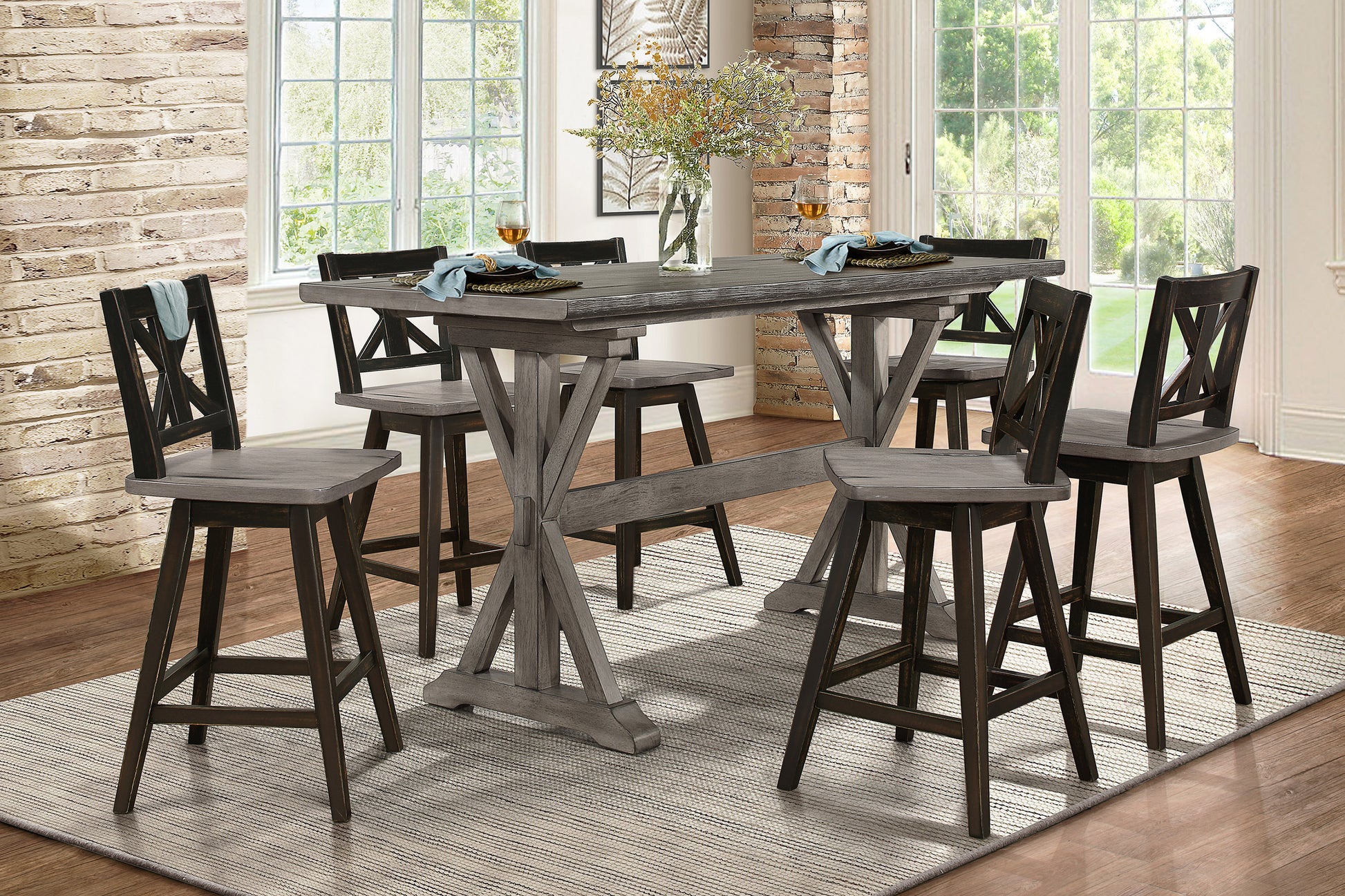 Rustic Look Distressed Gray Finish 1Pc Counter Height Dining Table Solid Rubberwood Kitchen Dining Furniture Gray Seats 6 Dining Room Rectangular Solid Wood