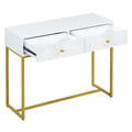 Modern Sleek Console Table Two Drawers With Stripe Design For Living Room And Entryway White White Mdf