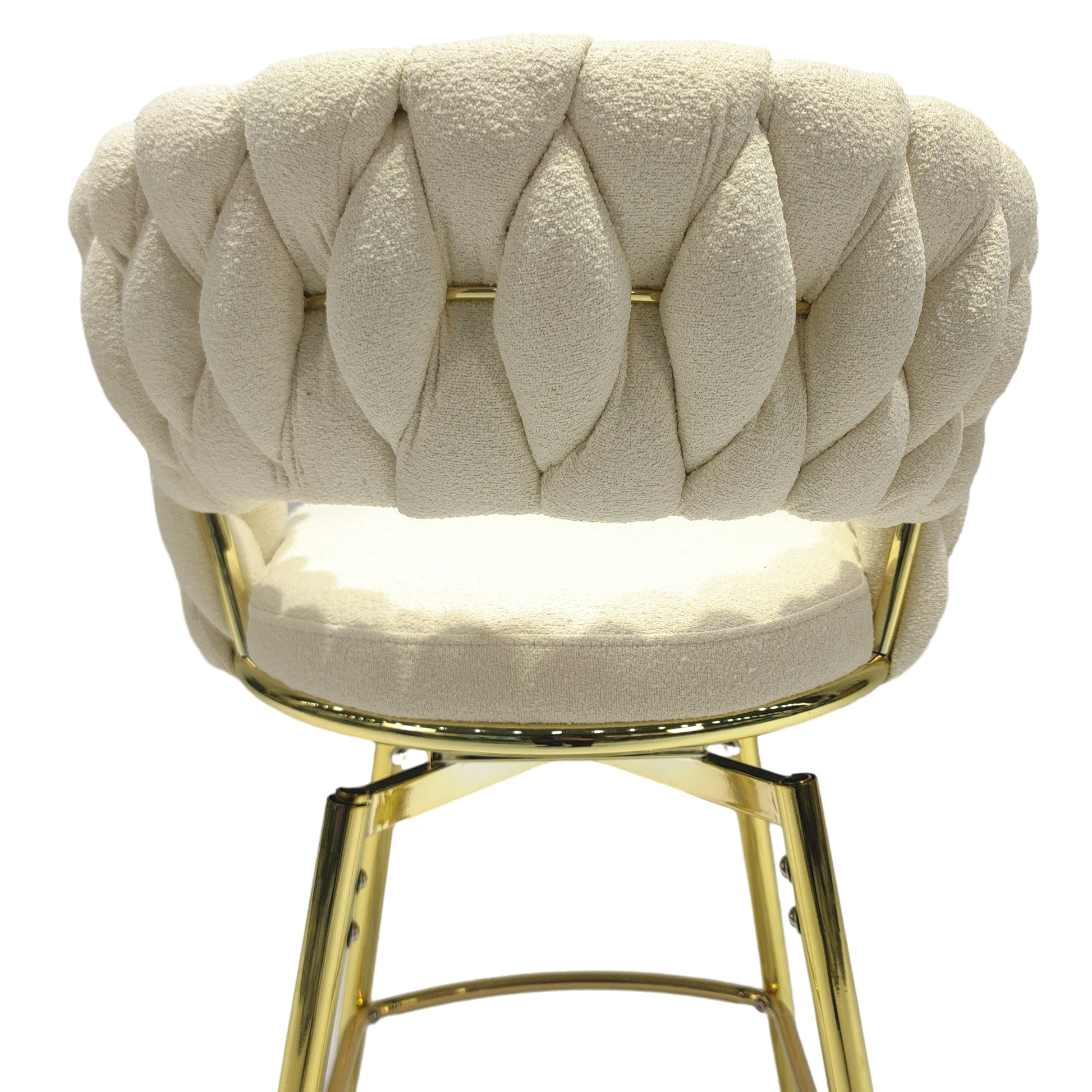 Bar Chair Toweling Woven Bar Stool Set Of 2,Golden Legs Barstools No Adjustable Kitchen Island Chairs,360 Swivel Bar Stools Upholstered Counter Stool Arm Chairs With Back Footrest, White White Foam Linen