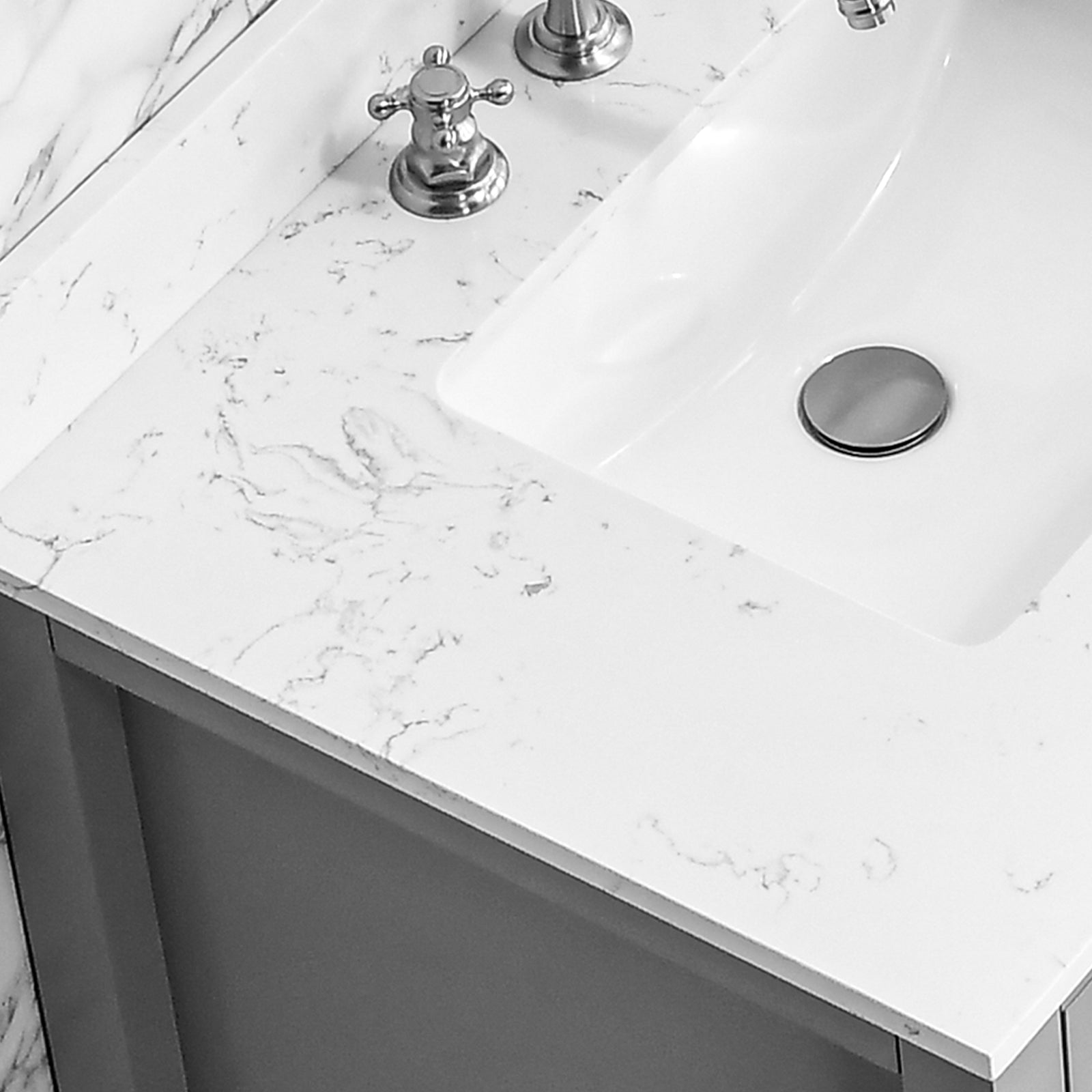 72"X 22" Bathroom Stone Vanity Top Engineered Color With Undermount Ceramic Sink And 3 Faucet Hole With Backsplash White Bathroom Stone