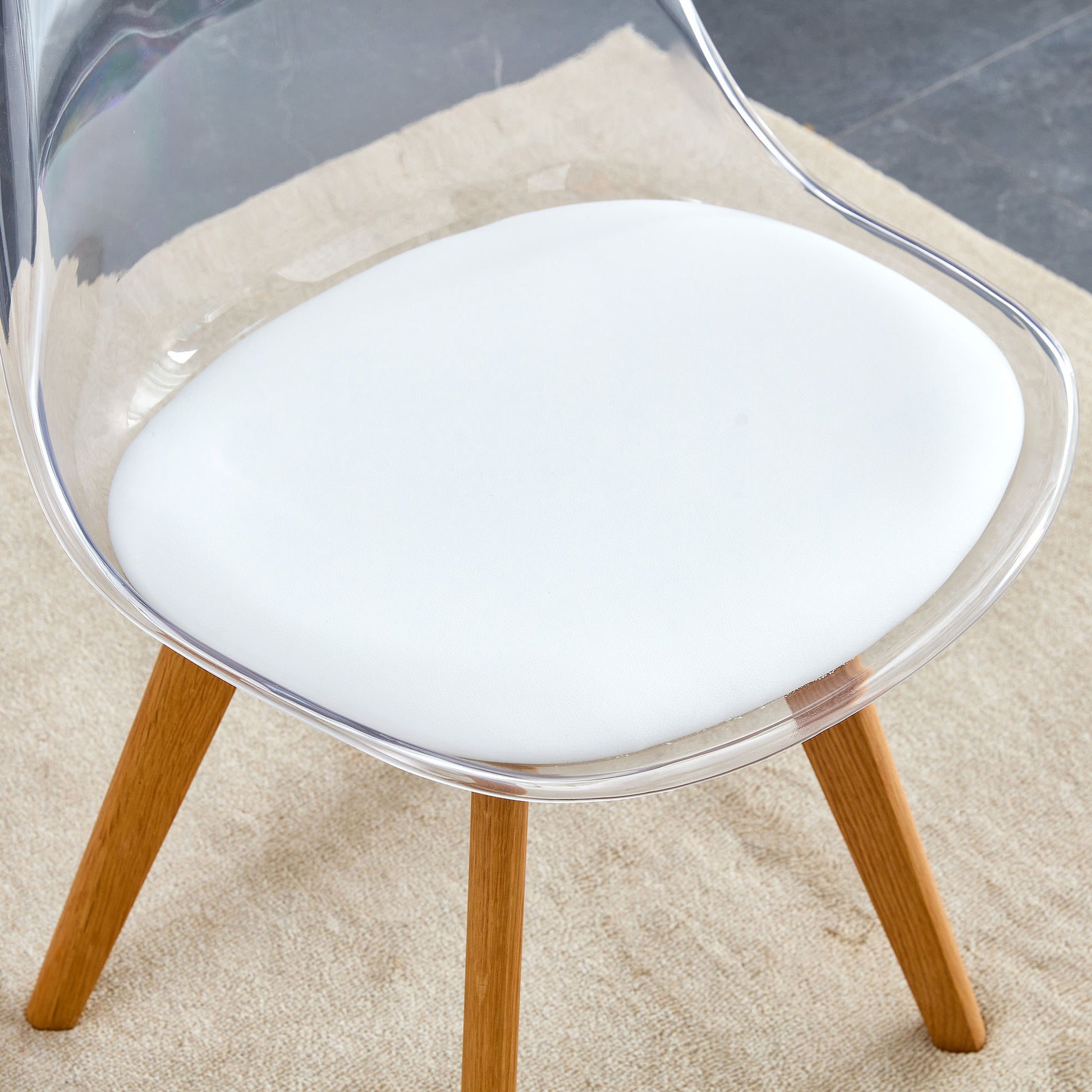 Modern Chairs Can Rotate 360 Degrees. The Backrest Is Made Of Pet Material, The Seat Cushion Is Made Of Pu Material, And The Support Legs Are Made Of Oak. Set Of 4 White Wood