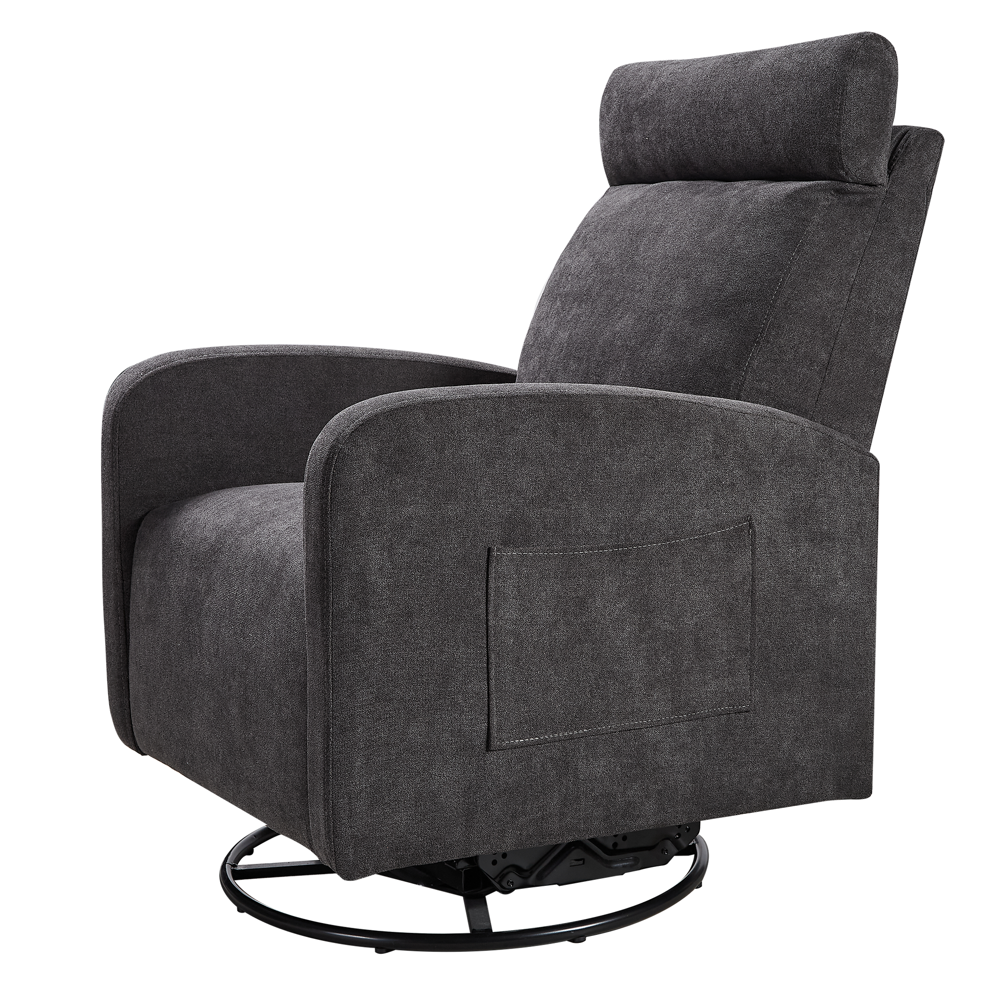 Swivel Upholstered Manual Recliner Chair Theater Recliner Sofa 360 Degree Nursery Glider Rocker For Living Room, Dark Coffee Dark Gray Primary Living Space American Design,American Traditional,Modern Fiber Foam Pads Chenille