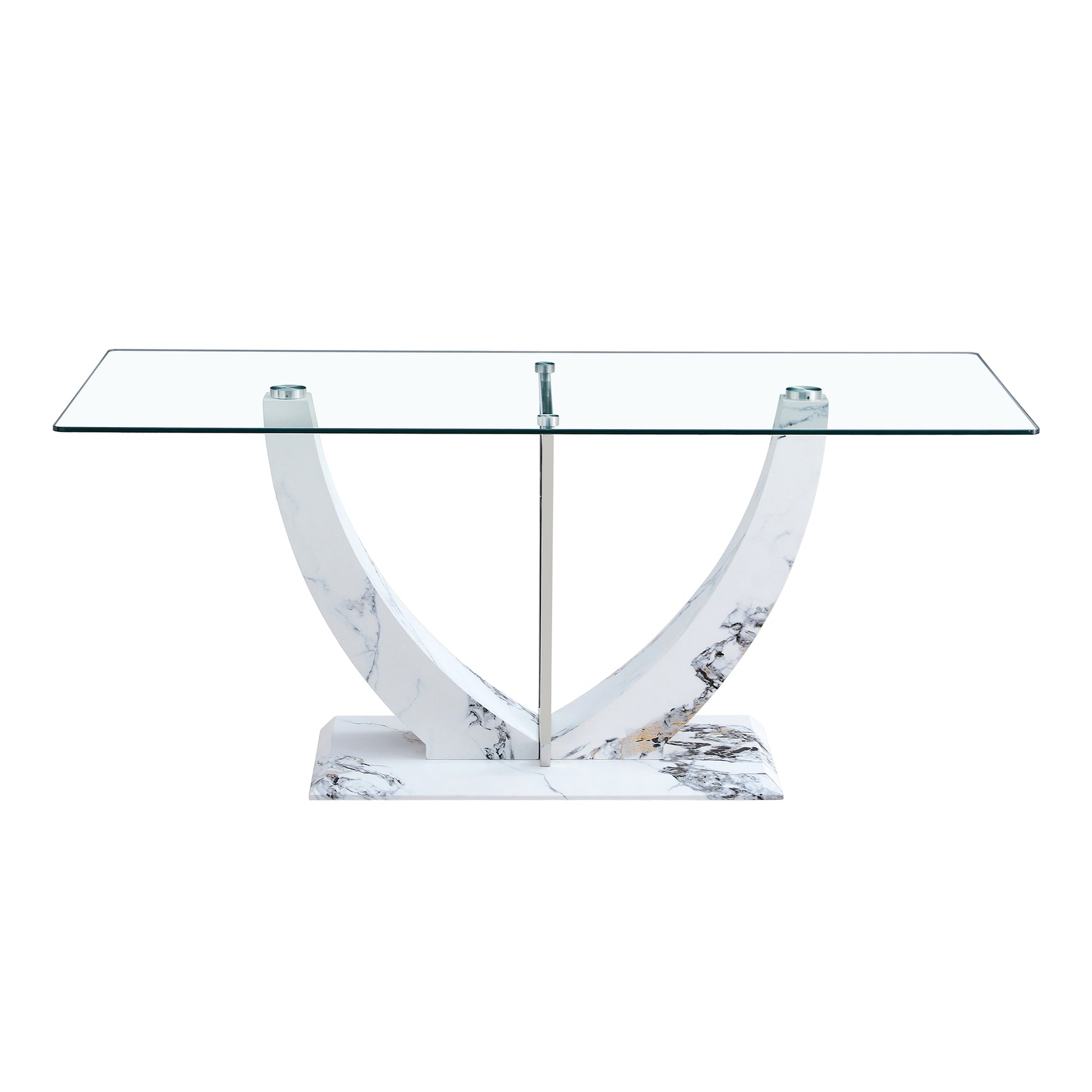 Table And Chair Set, Large Modern Rectangular Glass Table, Can Accommodate 6 8 People, Equipped With A 0.39 Inch Tempered Glass Tabletop And Mdf Table Legs.Paired With Comfortable And Soft Chairs. Gray Mdf Glass