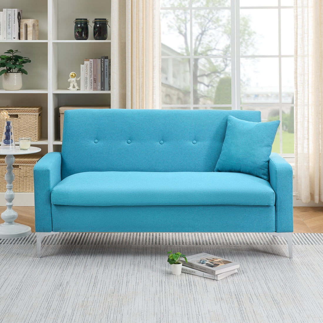 Multi Functional Storage Comfortable Double Sofa,Suitable For Living Room, Apartment, Home Office Blue Suede Wood Primary Living Space Eucalyptus Square Arms Foam Fabric 2 Seat