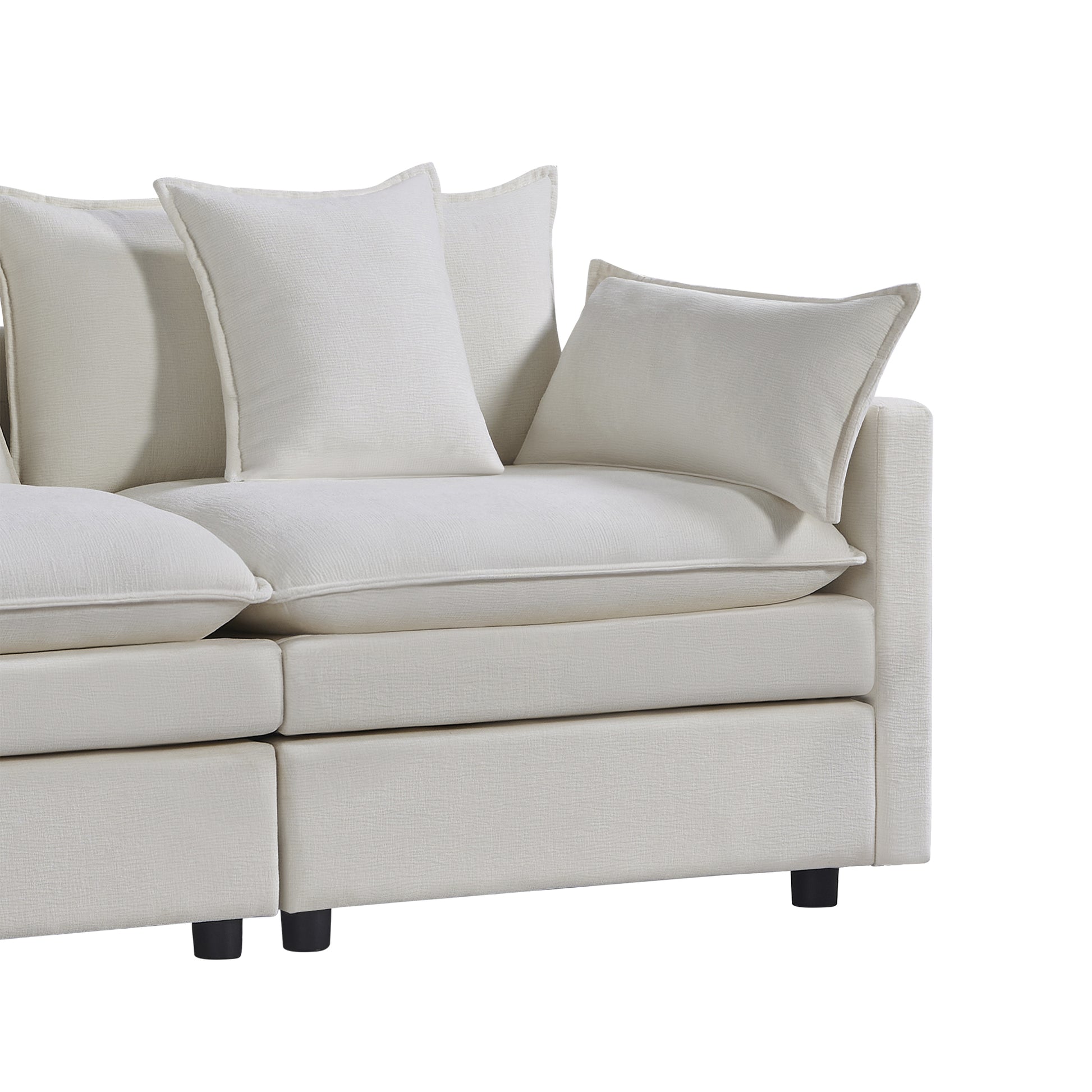 108.66"Modern Chenille L Shaped Sectional Sofa With Convertible Chaise, Comfy Cloud Couch Deep Sectional Sofa With Ottomans For Living Room White Wood Foam Chenille 3 Seat