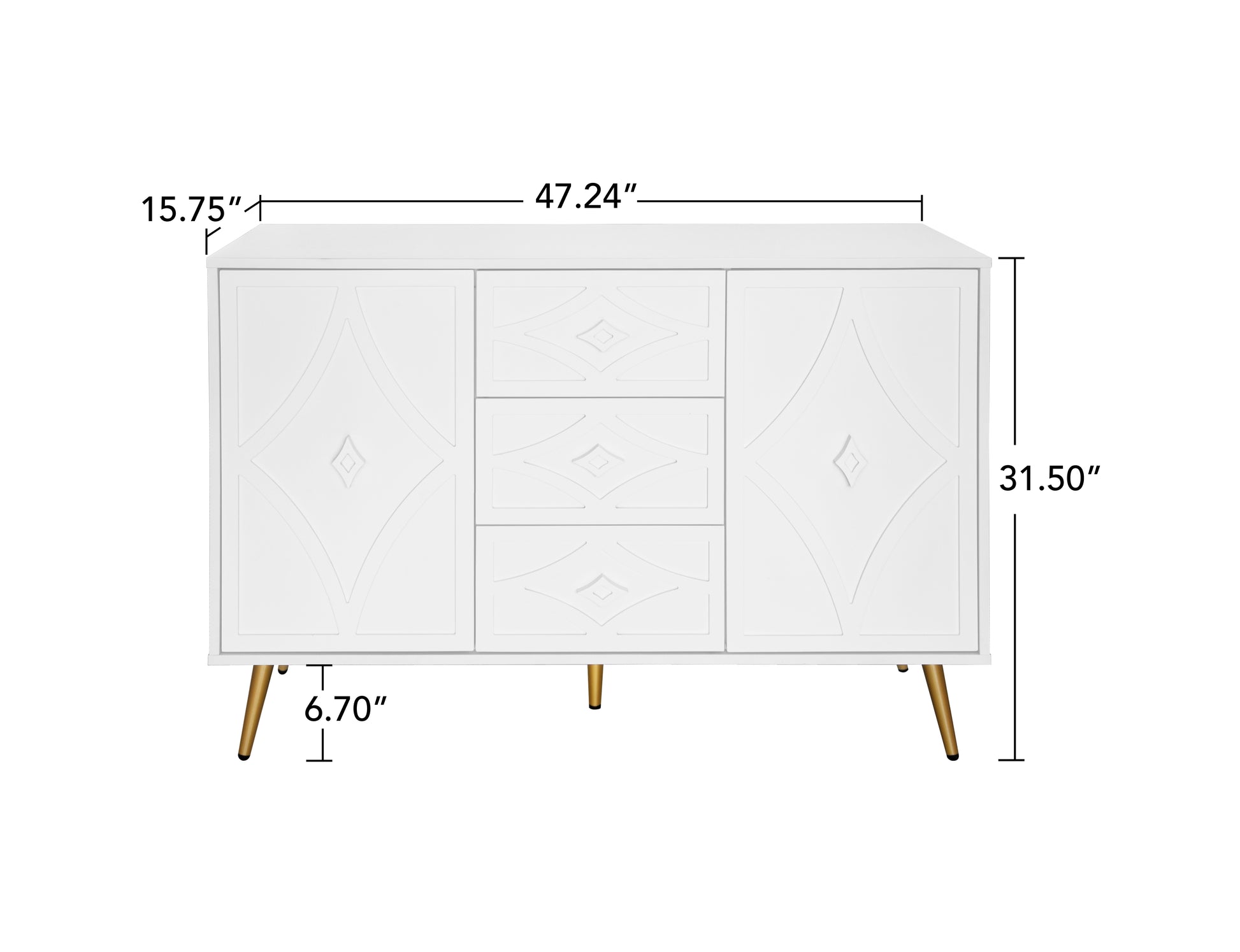 2 Door 3 Drawer Storage Cabinet Buffet Cabinet ,Sideboard With Adjustable Shelf,47.24" Kitchen Cabinet With 3 Drawer ,Storage Cabinet For Living Room Kitchen Dining Room Entrance White Particle Board Mdf