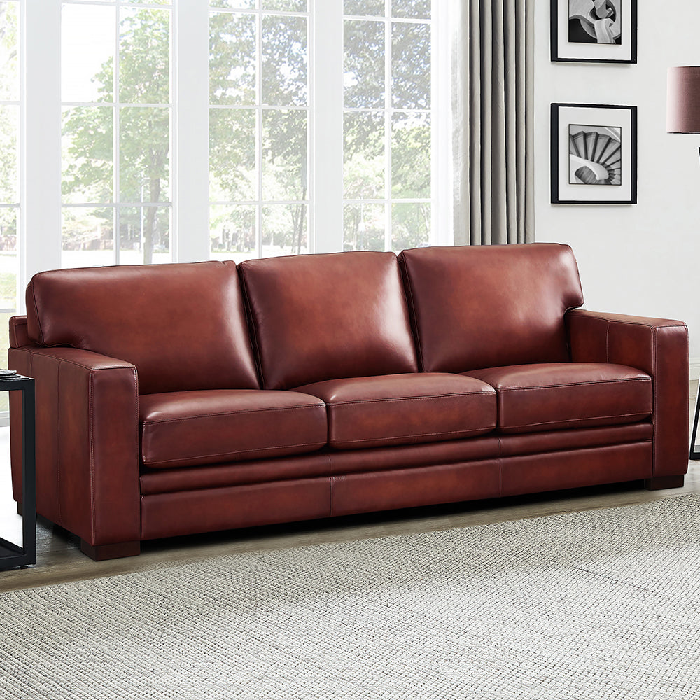 Dillon Waxy Pull Up Leather Sofa Mocha Down Filling Genuine Leather 3 Seat