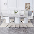 1 Table And 8 Chairs Set.Modern Grey Mdf Faux Marble Dining Table With Double V Shaped Supports.Paired With 8 Modern Pu Artificial Leather Soft Cushion With Silver Metal Legs.F Vv,C 1162 Gray Seats 8 Mdf Metal