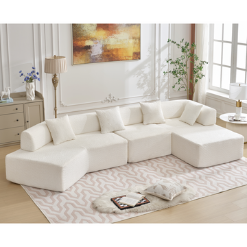 Arrived Modern Minimalist 140" L Shape Couch ,No Assembly Required,Boucle,Modular Sofa ,Couch With Chaise,Free Combination Foam Filled Sofa, 4 Seats,White White Polyester Primary Living Space Soft Modern Foam Polyester 4 Seat