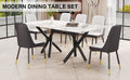 1 Table And 6 Chairs. A Rectangular Dining Table With A White Imitation Marble Tabletop And Black Metal Legs. Paired With 6 Chairs, Equipped With Pu Leather Seat Cushions And Black Metal Legs. F 1538 Black Glass Metal