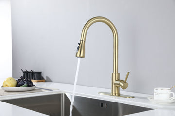 Kitchen Faucet With Pull Out Spraye Brushed Gold Stainless Steel