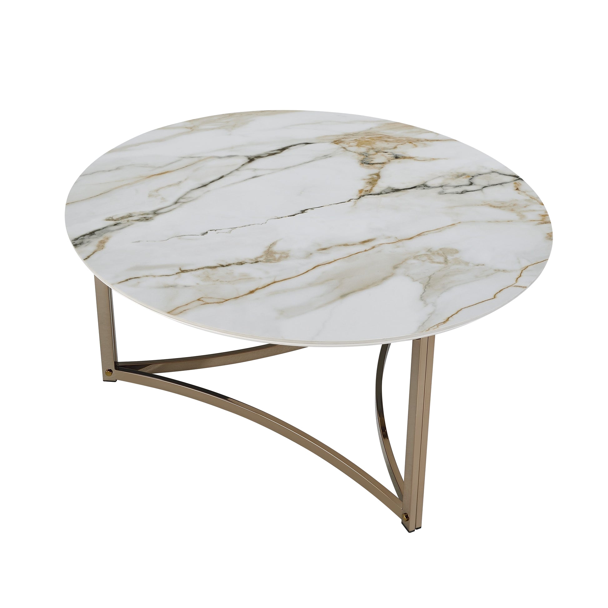 Aziz Coffee Table, Sintered Stone Top & Champagne Finish Lv02825 White Marble Metal