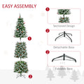 Homcom 7.5Ft Pre Lit Snow Dipped Artificial Christmas Tree With Realistic Branches, 350 Led Lights, Pine Cones, Red Berries And 1075 Tips Green Pvc