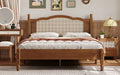 Queen Size Wooden Platform Bed With Natural Rattan Headboard, Vintage Bed Frame With Wooden Slat Support, Walnut Box Spring Not Required Queen Walnut Wood