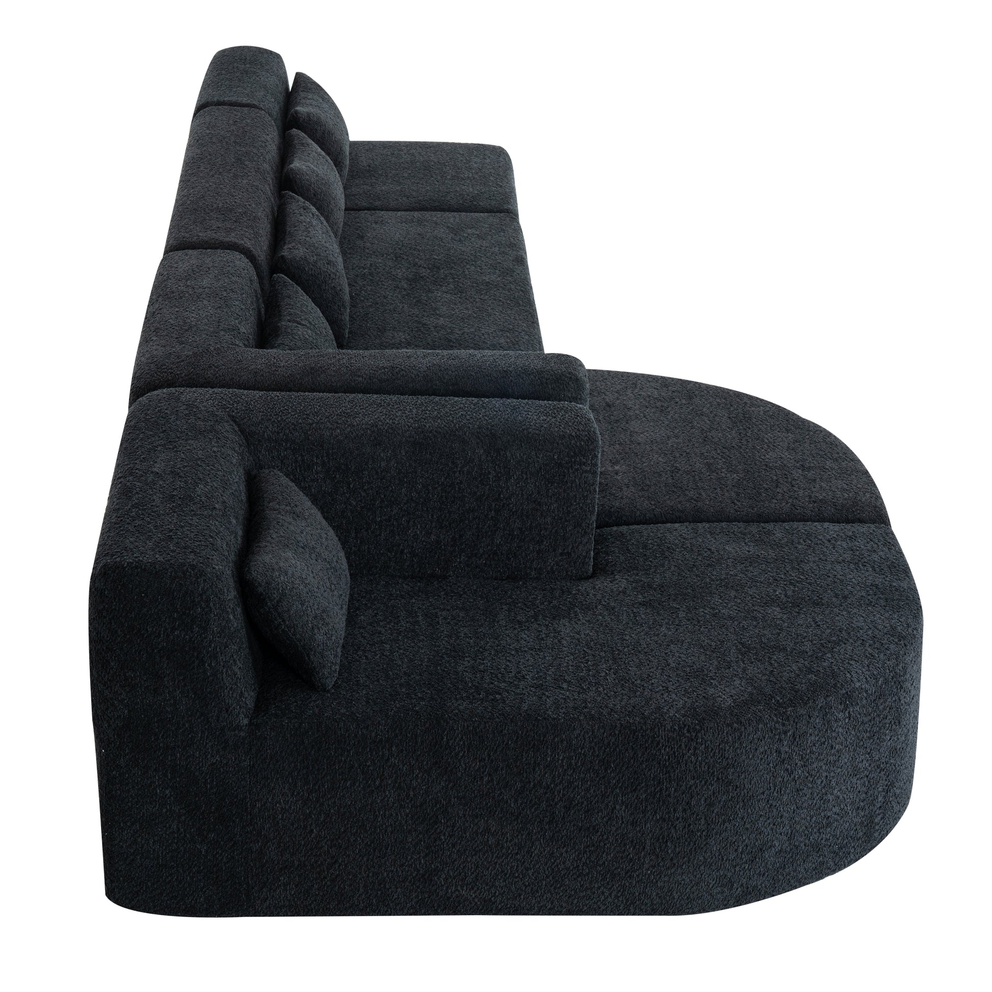 143.7" Upholstered Sofa Free Combined Sofa Couch With Two Chaise Lounge And Five Back Pillows For Living Room, Black Black Foam Polyester 5 Seat