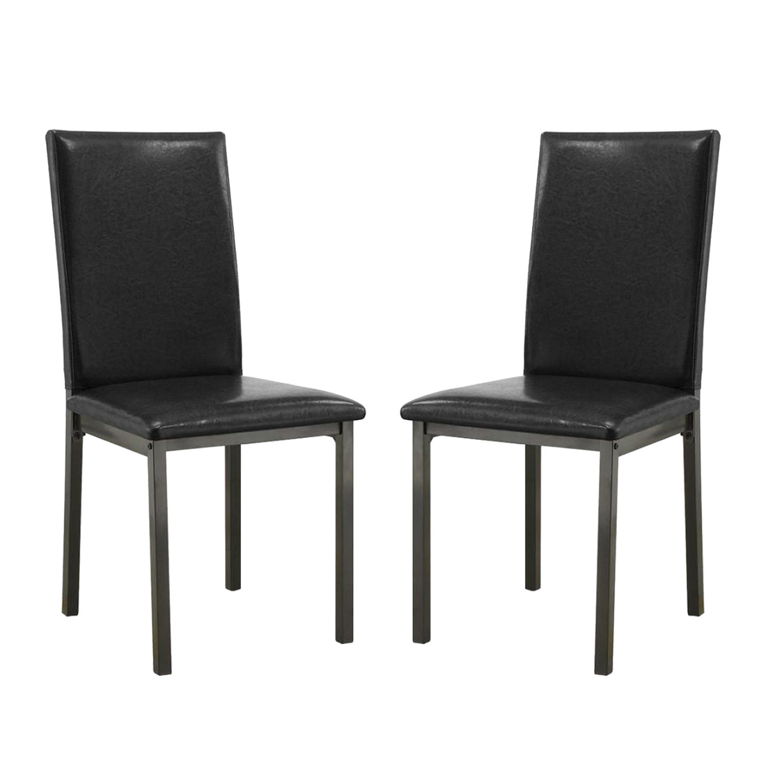 Set Of 2Upholstered Side Chairs In Black Solid Black Dining Room Rectangular Dining Chairs Set Of 2 Faux Leather,Metal