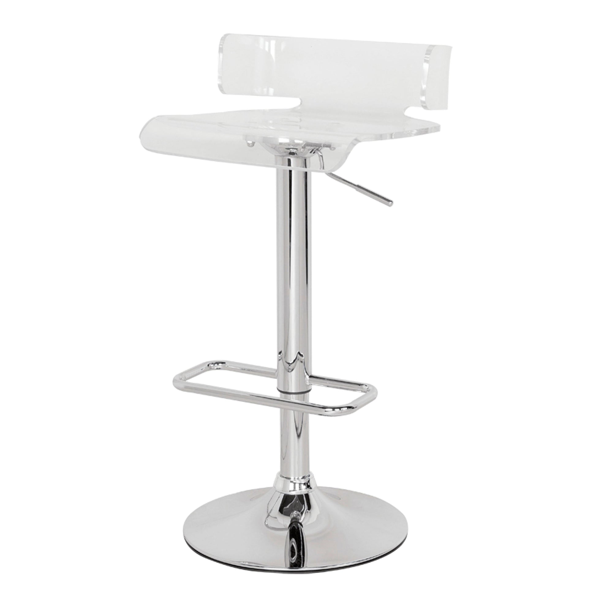 Clear And Chrome Adjustable Swivel Stool Silver Clear Bar Stools & Counter Stools Modern Swivel Plastic Metal