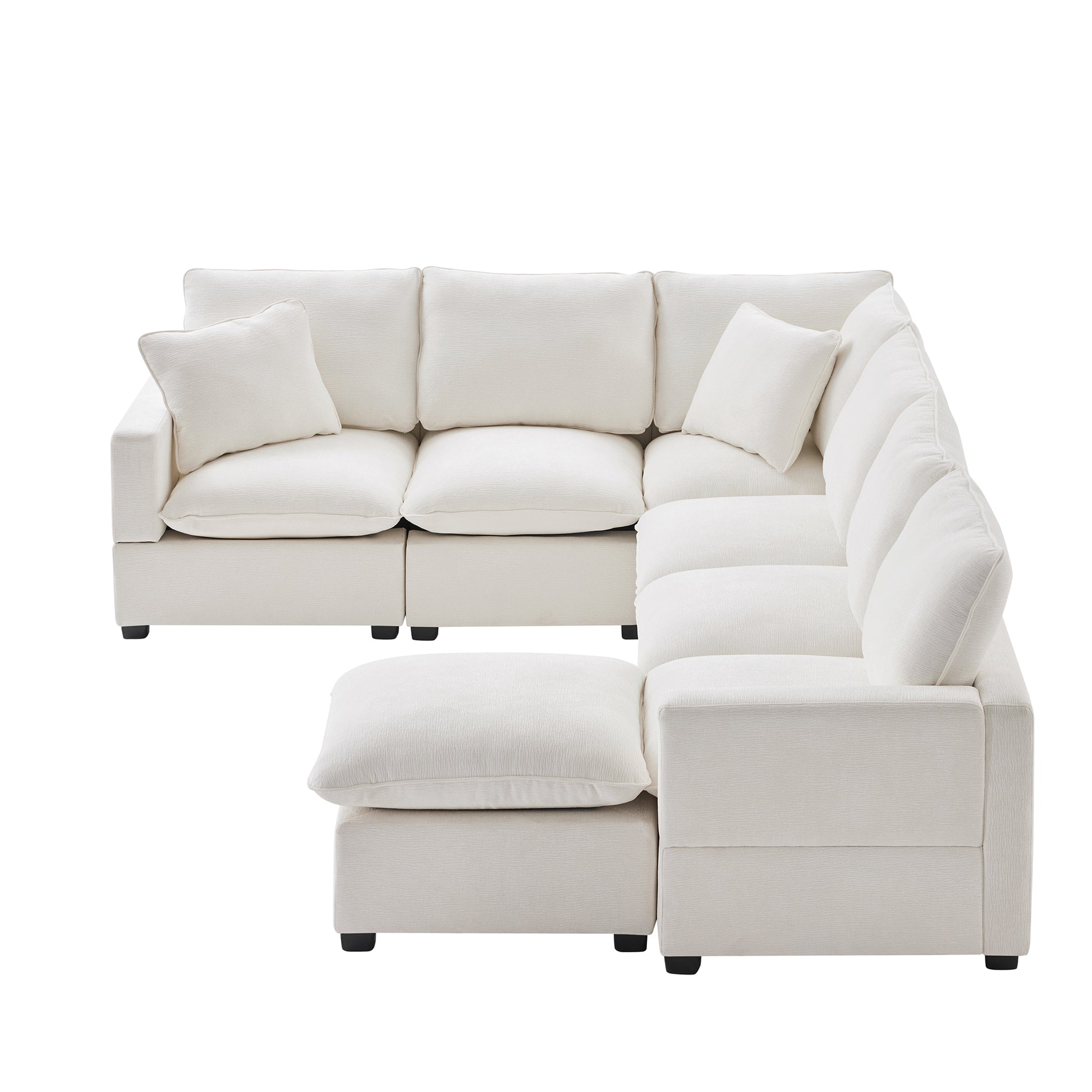 110*84" Modern U Shape Modular Sofa, 7 Seat Chenille Sectional Couch Set With 2 Pillows Included, Freely Combinable Indoor Funiture For Living Room, Apartment, Office, 2 Colors White Chenille 7 Seat