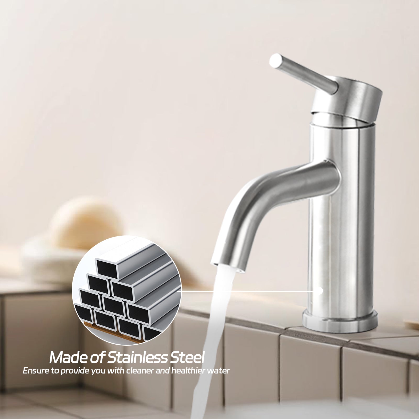 Bathroom Faucet Single Hole Modern Bathroom Sink Faucet Vanity Bathroom Faucet One Brushed Nickel Deck Mounted Cartridge Valve Single Hole Faucets Bathroom Modern 1 Hole Faucets Stainless Steel