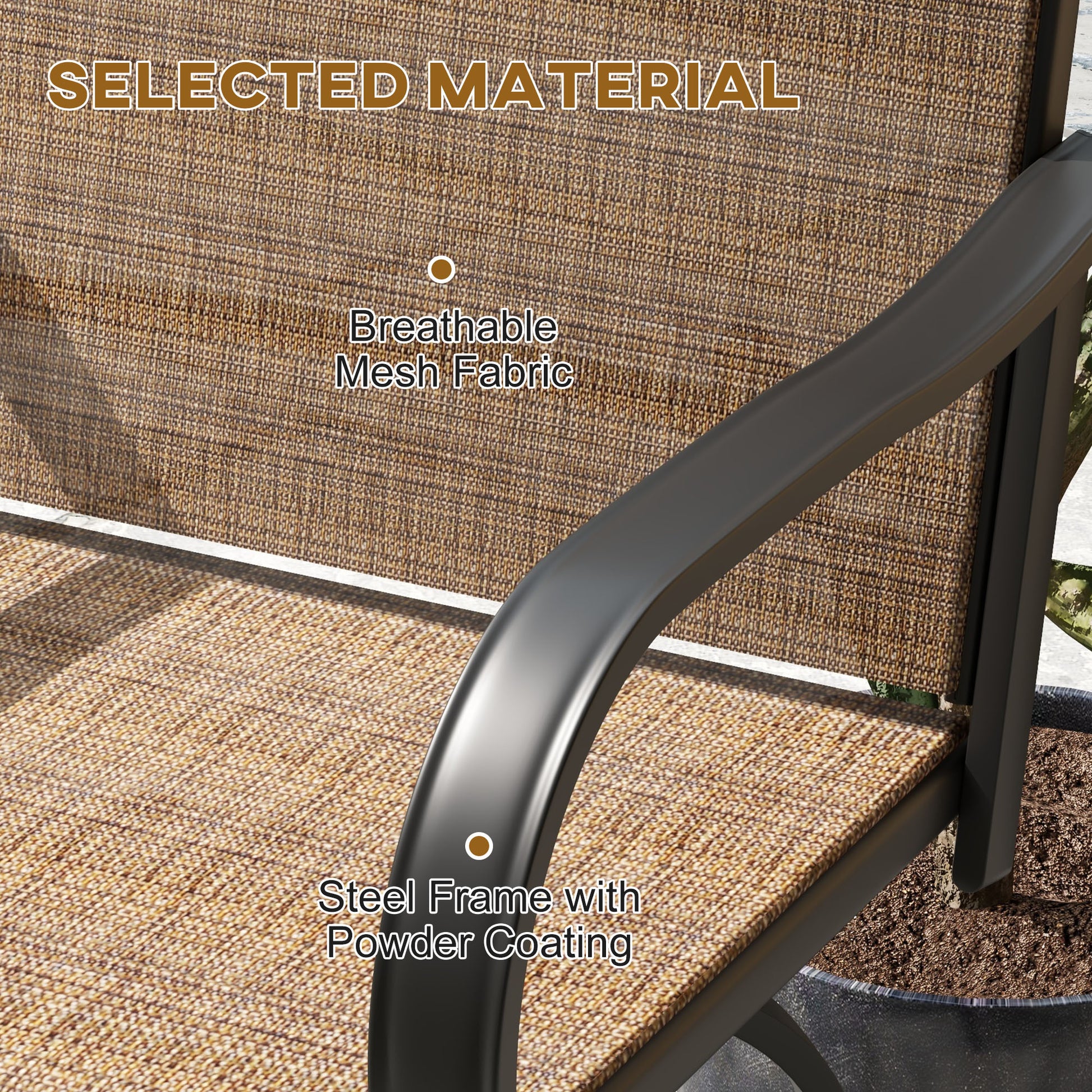 Outsunny Outdoor Bar Stools With Armrests, Set Of 2 360 Swivel Bar Height Patio Chairs With High Density Mesh Fabric, Steel Frame Dining Chairs For Balcony, Poolside, Backyard, Tan Brown Steel