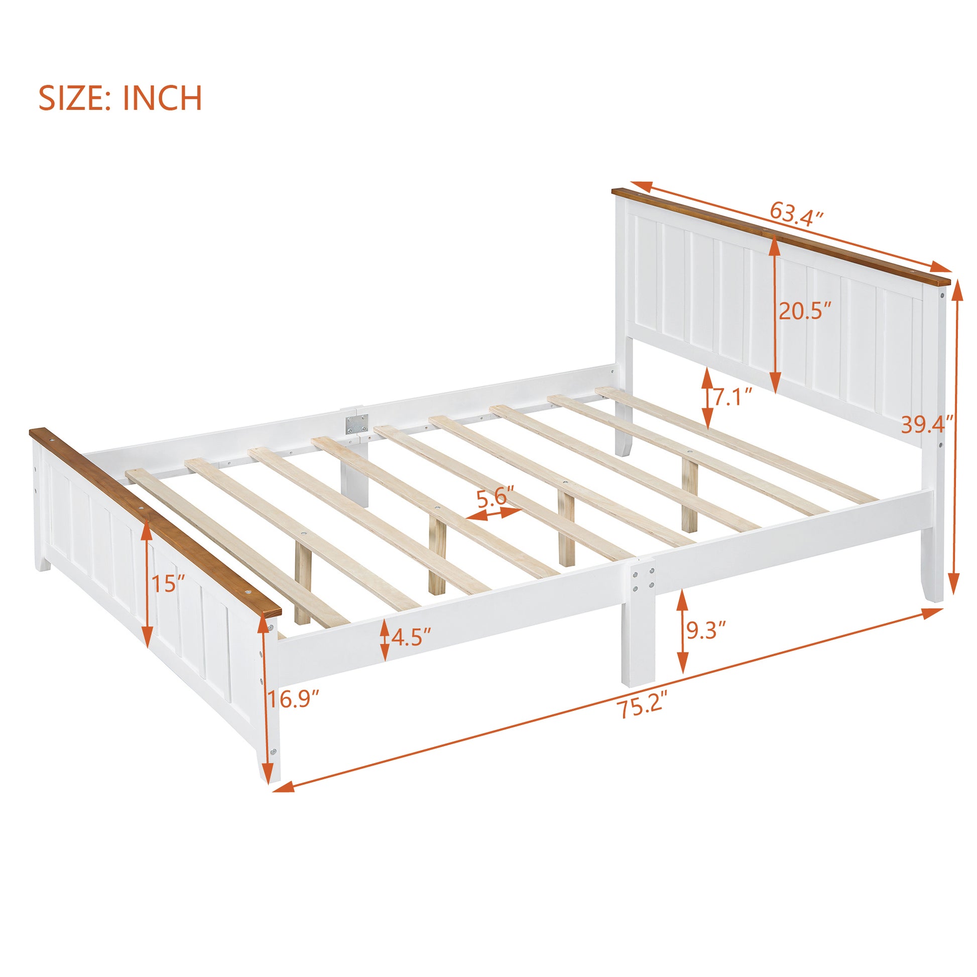 Queen Size Wood Platform Bed Wooden Slat Support, Vintage Simple Bed Frame With Rectangular Headboard And Footboard, White Box Spring Not Required Queen White Wood
